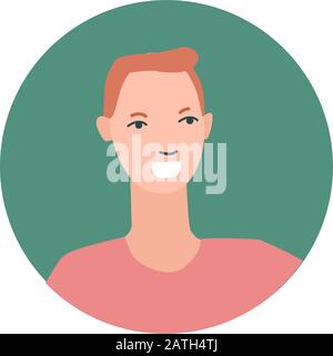 Bunter Kreis mit männlichen Gesichten in flachem Stil. Cartoon-Vektor-Symbol. Modernes Design. Männer Gesicht. Avatar-Profil für die Silhouette einer Person. Rundes Hochformat isoliert. Stock Vektor