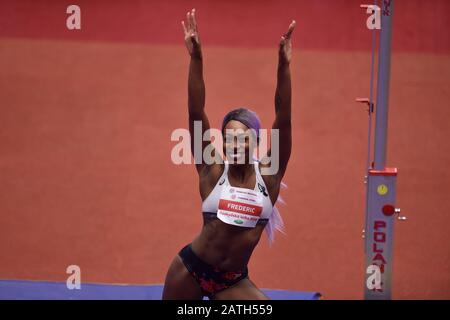 Trinec, Tschechien. Februar 2020. Priscilla FREDERICK von Antigua und Babuda konkurriert beim Hallen-Sporttreffen der Beskydy's Bar im Hochsprung am 2. Februar 2019 in Trinec, Tschechien. Kredit: CTK/Alamy Live News Stockfoto