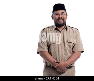 Portrait von Regierung Arbeiter tragen khaki Uniform. pegawai Negeri sipil Indonesiens pns Stockfoto