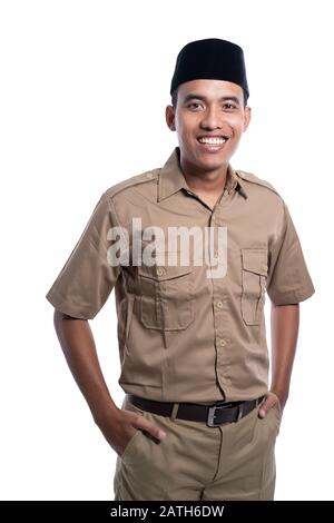 Portrait von Regierung Arbeiter tragen khaki Uniform. pegawai Negeri sipil Indonesiens pns Stockfoto