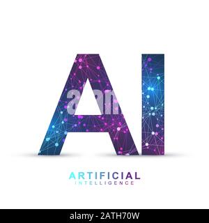 Künstlicher Intelligenz Logo Plexus-Effekt. Konzept für künstliche Intelligenz und maschinelles Lernen. Vektorsymbol AI. Neuronale Netzwerke und ein weiteres modernes Stock Vektor