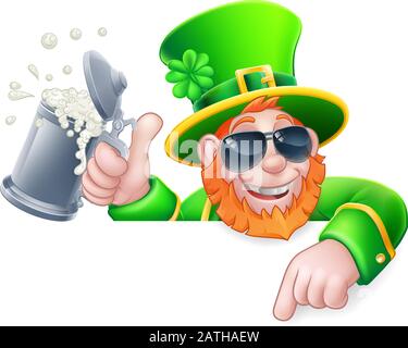 Leprechaun St Patricks Day Cool Cartoon Sign Stock Vektor