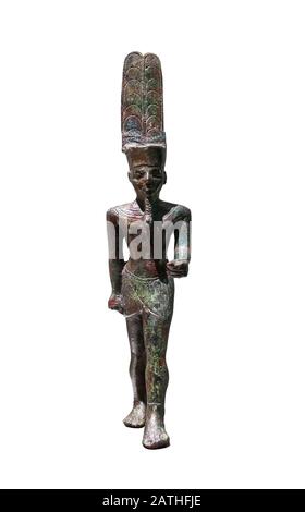 Statuette des ägyptischen Gottes Amun aus Bronze. Spätzeit 715 v. Chr. Museum für Alte Ägypten-Kultur in Barcelona, Spanien Stockfoto