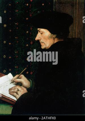 Hans Holbein, die Jüngere niederländische Schule Desiderius Erasmus 1523, Öl auf Holz (420 x 320 cm) Paris, musee du Louvre Stockfoto