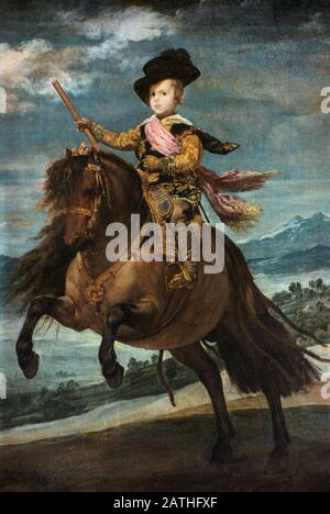 Diego Velazquez Spanish School Equestrian Portrait von Prinz Balthasar Charles El principe Baltasar Carlos, ein Caballo-Öl auf Leinwand (211,5 x 177 cm) c.1635 Madrid, Museo del Prado Stockfoto