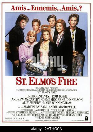 ST Elmos Fire St. Elmo's Fire Year: 1985 USA Director: Joel Schumacher Demi Moore, Rob Lowe, Emilio Estevez, Judd Nelson, Ally Sheedy, Stute Winningham, Andrew McCarthy Poster (fr) Stockfoto