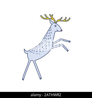 Vector Rudolph The Red Nose Deer Rearing Standing, Happy Raindeer Vector Illustration Isoliert auf weißem Hintergrund, Winter Holidays Christmas Clip Art Stock Vektor