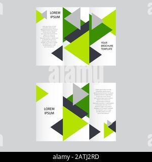 Satz von Geschäftsvektoren. Broschürenlayout, Deckeldesign Geschäftsbericht, Magazin, Flyer im A4-Format mit grün fliegenden Dreiecken, Polygone für sc Stock Vektor