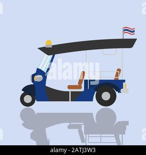 Tuk-Tuk thailand Transport Service Auto Vector Illustration.Flat Traditional Car Thailand.Vintage Vehicle with Thai Flag Stock Vektor