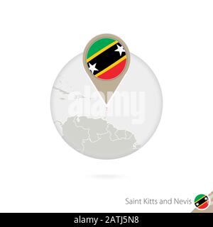 Karte und Flagge von Saint Kitts und Nevis im Kreis. Karte von Saint Kitts und Nevis, Saint Kitts und Nevis Flag Pin. Karte von Saint Kitts und Nevis im Stil Stock Vektor