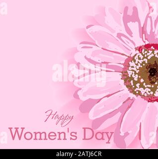 Damen Tag Textdesign mit Blumen und pinkfarbenem Hintergrund. Vektorgrafiken. Damen Tag Grußdesign. Vorlage für Poster, Karte, Banner. Stock Vektor