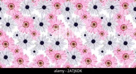 NAHTLOSES VEKTORBLUMEN-MUSTER. Echte Blumen. Helle Frühlings-Farben. Hi Spring. Rosa. Perfektes Textil- und Verpackungspapierdesign. Gerbera, Anemone Stock Vektor