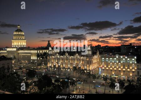 Kuba, Havanna, Capitolio Nacional, Gran Teatro, Hotel Inglaterra, Skyline, Stockfoto