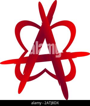 Anarchy Sign Illustration mit Schmetterlingsform, Letter A Alphabetic Logo Design Template, Blood Color, EPS 10-Vektordatei Stock Vektor