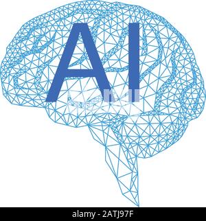 Künstliche Intelligenz, geometrisches menschliches Gehirn, Vektordarstellung auf weißem Hintergrund Stock Vektor