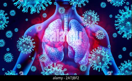 Lungenvirusinfektion und Coronavirus-Ausbruch oder Virus-Pneumonie und Coronaviren Influenza als gefährliche Grippe-Belastungsfälle als pandemic Medical. Stockfoto