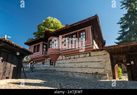 Todor Kableshkov Memorial House, im Jahre um das Jahr um das Jahr um das Jahr im Jahre 1844, historisches Gebäude und Museum im bulgarischen Stil des nationalen Wiederaufbaus, Koprivshtitsa, Bulgarien Stockfoto