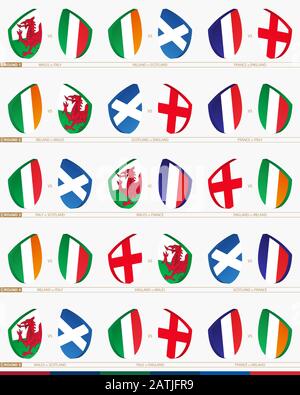 15 Rugby-Spiele, Satz aller Runden, Rugby-Turnier-Symbol. Vector Rugby-Symbol. Stock Vektor