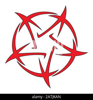 Pentagramm - Vektordarstellung eines auf weißem Hintergrund isolierten, zu fünfzackigen Sterns Stock Vektor