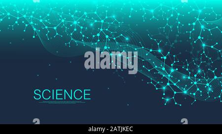 Wissenschaftliche Molekül Hintergrund für Medizin, Wissenschaft, Technologie, Chemie. Wissenschaft Vorlage Tapeten oder Banner mit einem DNA-Moleküle. Dynamische Welle Stock Vektor