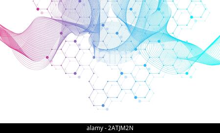 Wissenschaftliche Molekül Hintergrund für Medizin, Wissenschaft, Technologie, Chemie. Wissenschaft Vorlage Tapeten oder Banner mit einem DNA-Moleküle. Dynamische Welle Stock Vektor