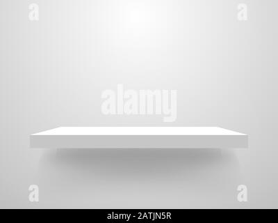 Weisses Einlegeboden. Bücherregal reinigen. Leere Regalschablone auf hellem Hintergrund Realistische Lagerregale. Innendesign für Zuhause. Vektorgrafiken. Stock Vektor