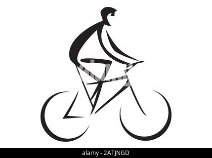 Radfahrer (Fahrradfahrer) - vektorschwarze schematische Darstellung auf weißem Hintergrund Stock Vektor