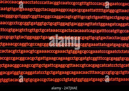 Abstrakter Hintergrund, genetischen Code. Sequenz von Nukleotidbasen in einem DNA-Fragment. Stockfoto