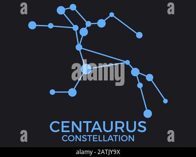 Sternbild Centaurus. Sterne am Nachthimmel. Sternhaufen und Galaxien. Blaue Konstellation auf schwarzem Hintergrund. Vektorgrafiken Stock Vektor