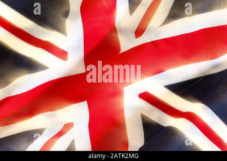 Britische Flagge winkt im Wind. Union Jack united Kingdom Symbol für Patriotismus Stockfoto