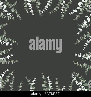 Hintergrundrahmen im Eukalyptus-Blattdesign. Dunkles Design. Vektorgrafiken Stock Vektor