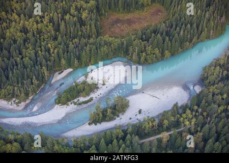 Luftaufnahme des geflochtenen Upper Stave River, Vancouver, B.C. Stockfoto