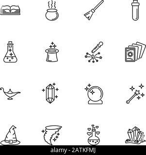 Magic, Fantasy, Mystic Outline Icons Set - Black Symbol auf weißem Hintergrund. Magic, Fantasy, Mystic Simple Illustration Symbol - Lined Simplicity Sign Stock Vektor