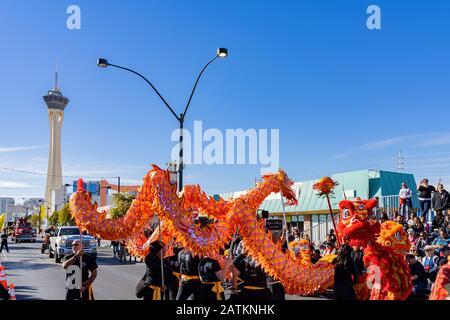 Las Vegas, 25. JANUAR: Lion Dance in der Las Vegas Art District Parade am 25. JANUAR 2020 in Las Vegas, Nevada Stockfoto