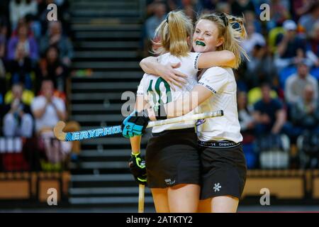 2020 Damen Jaffa Super 6s Finale Buckingham / Bowdon Hightown aus dem Copperbox Arena inn, dem Hallenwettbewerb England Hockey Stockfoto