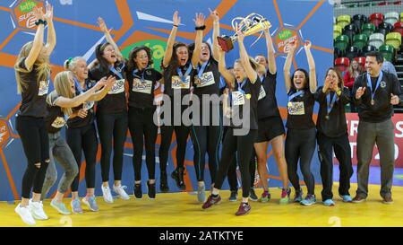 2020 Damen Jaffa Super 6s Finale Buckingham / Bowdon Hightown aus dem Copperbox Arena inn, dem Hallenwettbewerb England Hockey Stockfoto