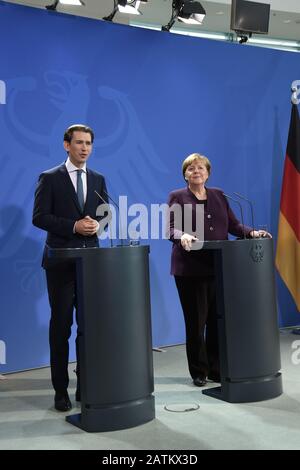 Angela Merkel und Sebastian kurz bei einem Treffen im Bundeskantleramt. Berlin, 03.02.2020 Stockfoto