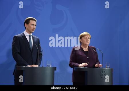 Angela Merkel und Sebastian kurz bei einem Treffen im Bundeskantleramt. Berlin, 03.02.2020 Stockfoto