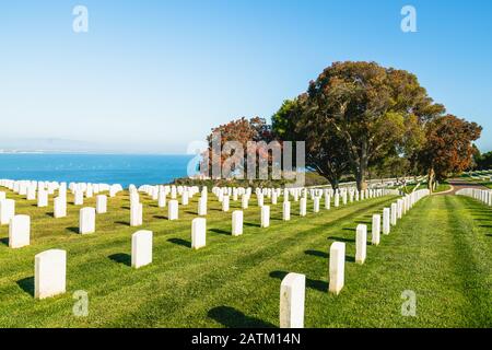 San Diego, Kalifornien/USA - August 13, 2019 Fort Rosecrans National Cemetery, einem föderalen Soldatenfriedhof in der Stadt von San Diego, Kalifornien. Stockfoto