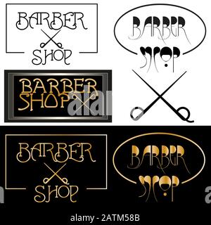 Minimalistischer barber Shop mit schwarzem Logo und goldenem Schriftzug Stock Vektor