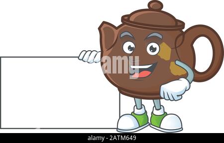 Fröhliche Teekanne Cartoon-Charakter mit einem Brett Stock Vektor