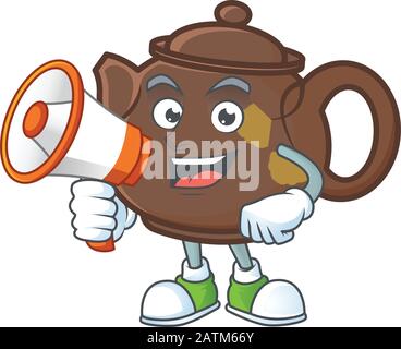 Coole Zeichentrickfigur aus Teekanne, die ein Megafon hält Stock Vektor