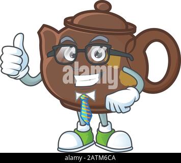 Cartoon-Charakter des Geschäftsmannes Teekanne mit Brille Stock Vektor