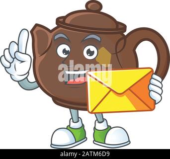 Fröhlich Teekanne Cartoon Maskottchen Design mit Umschlag Stock Vektor