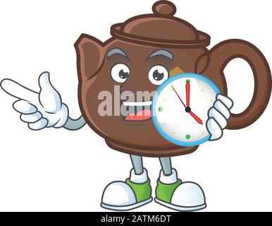 Cartoon-Charakter-Teekanne mit einer Uhr Stock Vektor