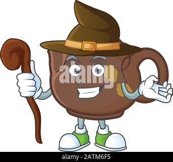 Cartoon-Maskottchen-Stil mit Teekanne als Hexe gekleidet Stock Vektor