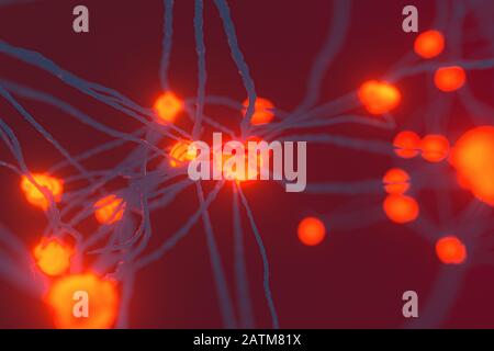 Das komplizierte Nervensystem, abstrakte Konzeption, 3D-Rendering. Digitale Zeichnung des Computers. Stockfoto