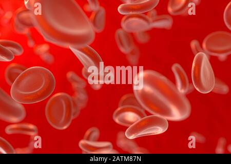Blut und rote Blutkörperchen, abstrakte Konzeption, Leben und Gesundheit, 3D-Rendering. Digitale Zeichnung des Computers. Stockfoto