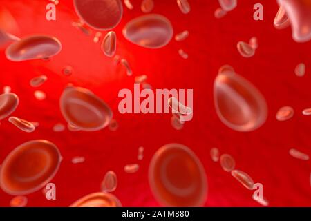 Blut und rote Blutkörperchen, abstrakte Konzeption, Leben und Gesundheit, 3D-Rendering. Digitale Zeichnung des Computers. Stockfoto
