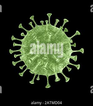Tödlicher Ausbruch von Coronavirus. Pandemic Medical Health Risk Konzept. Krankheitszelle auf Schwarz Stockfoto
